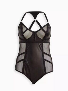 Torrid NWT Underwire Racerback Bodysuit - Faux Leather & Mesh Black size 4